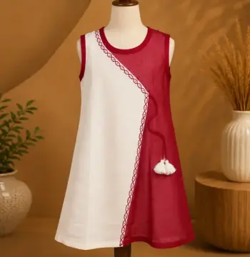 Maroon & Off-White Bexi Voile Frock with Handstitched Design & Tassels