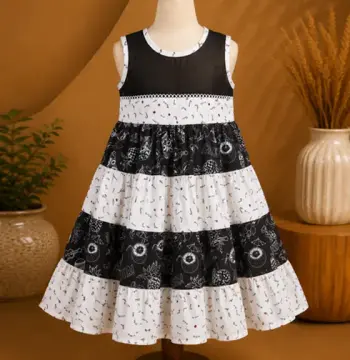 White & Black Elegant 100% Cotton Baby Dress | Soft & Comfortable Fabric