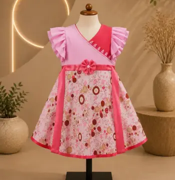 Sweet Pink Hand-Stitched Dress in Samu Silk & Printed Georgette